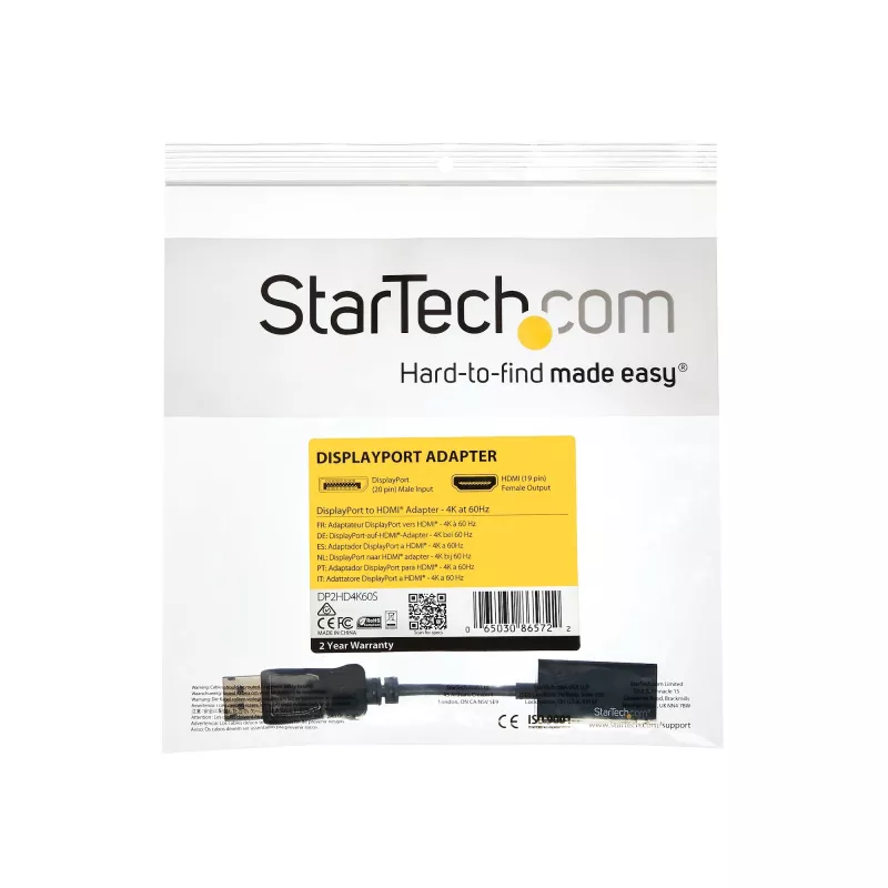 StarTech.com DisplayPort-HDMI-adapter - 4K 60Hz aktiivne DP 1.4-HDMI 2.0 videomuundur - DP-HDMI monitori/teleri/kuvari kaabeladapter, dongel - lukustuv DP-pistik
