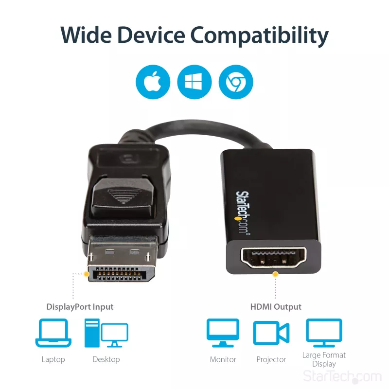 StarTech.com DisplayPort-HDMI-adapter - 4K 60Hz aktiivne DP 1.4-HDMI 2.0 videomuundur - DP-HDMI monitori/teleri/kuvari kaabeladapter, dongel - lukustuv DP-pistik
