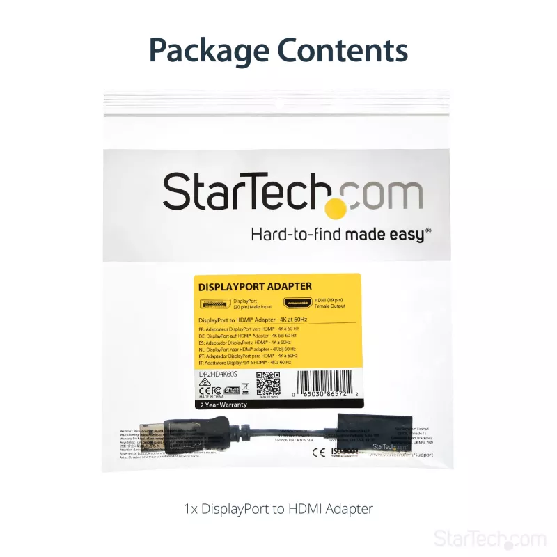 StarTech.com DisplayPort-HDMI-adapter - 4K 60Hz aktiivne DP 1.4-HDMI 2.0 videomuundur - DP-HDMI monitori/teleri/kuvari kaabeladapter, dongel - lukustuv DP-pistik