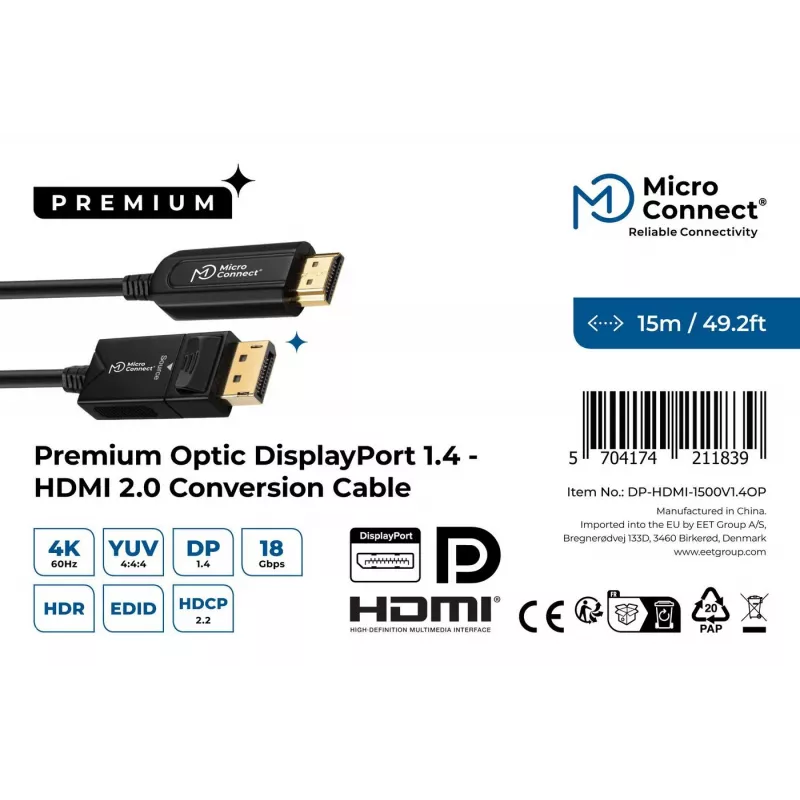 Microconnect DP-HDMI-1500V1.4OP videokaabli adapter 15 m DisplayPort Must