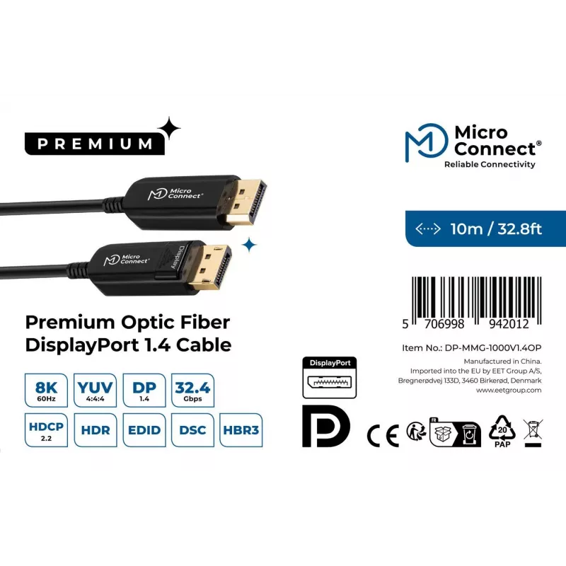 Microconnect DP-MMG-1000V1.4OP DisplayPort-kaabel 10 m Must