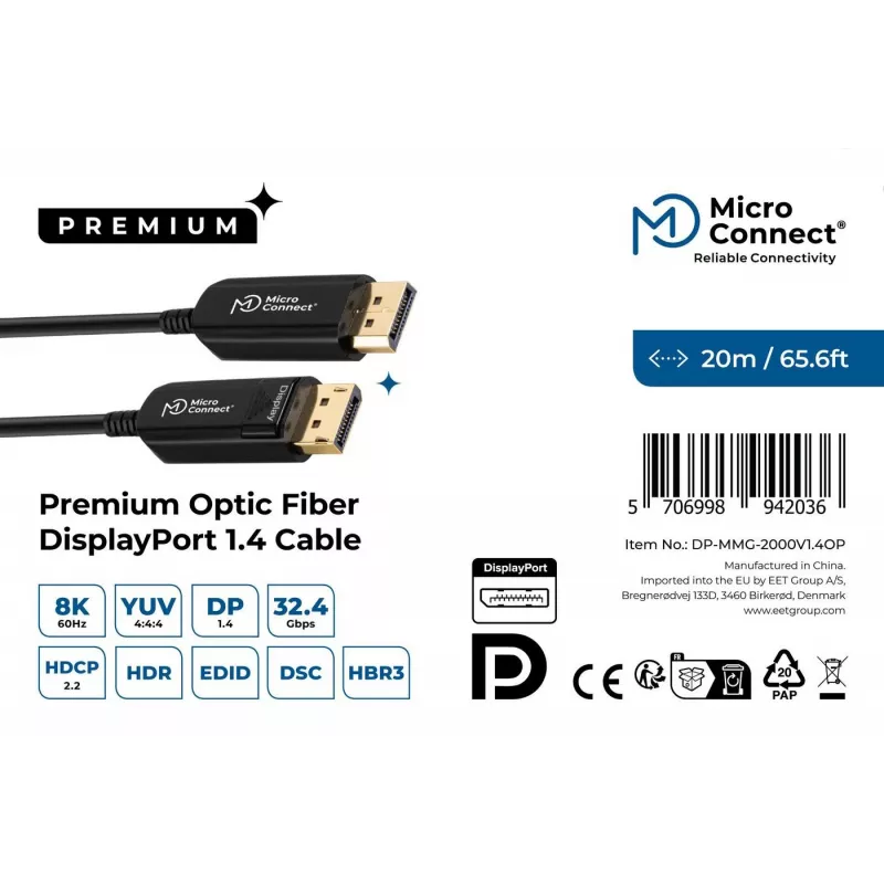 Microconnect DP-MMG-2000V1.4OP DisplayPort kaabel 20 m Must