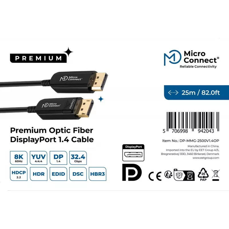 Microconnect DP-MMG-2500V1.4OP DisplayPorti kaabel 25 m Must