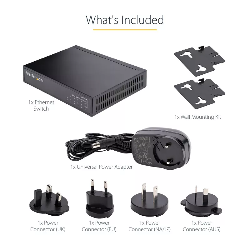 StarTech.com Haldamata 2.5G kommutaator - 5 pordiga gigabitine kommutaator - 2.5GBASE-T haldamata Etherneti kommutaator - Etherneti jaotur - DIN-liistule või seinale paigaldatav - multi-gigabitine - Auto-MDIX - 9K jumbo