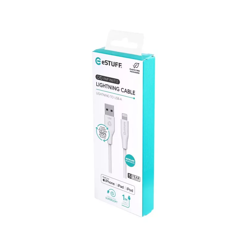 Lightning-kaabel eSTUFF ES601170 1m USB A 2,4A 5V valge