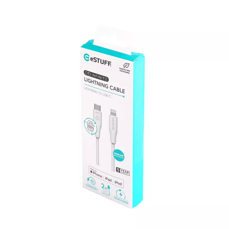 Lightning-kaabel eSTUFF ES602270 3m USB C 2.4A valge
