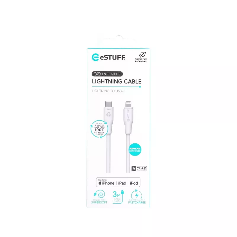 Lightning-kaabel eSTUFF ES602370 3m USB-C 2.4A 5V