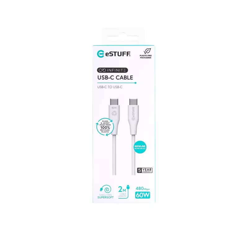 USB-kaabel eSTUFF ES604270 2m USB C Valge USB 2.0 0,48 Gbit/s
