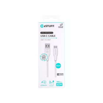 eSTUFF ES605270 USB-kaabel USB 2.0 2 m USB-C USB-A Valge