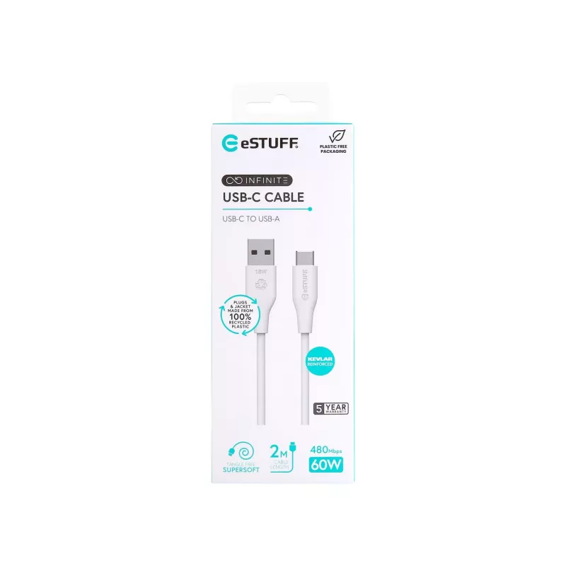 eSTUFF ES605270 USB-kaabel USB 2.0 2 m USB-C USB-A Valge