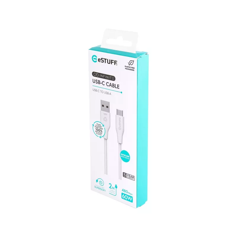 eSTUFF ES605270 USB-kaabel USB 2.0 2 m USB-C USB-A Valge