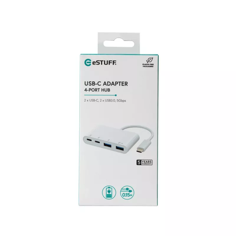 USB-jaotur eSTUFF USB-C 2-le USB 3.0-le ja 2-le USB-C 3.1-le 10000 Mbit/s valge