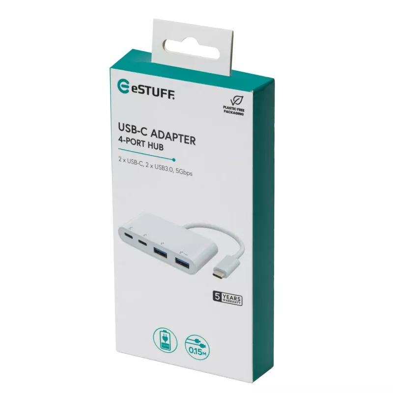 USB-jaotur eSTUFF USB-C 2-le USB 3.0-le ja 2-le USB-C 3.1-le 10000 Mbit/s valge
