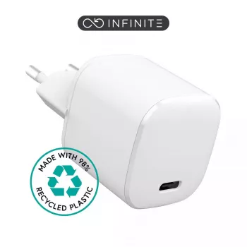 eSTUFF 100% taaskasutatud plast – kodulaadur USB-C PD 3A 20W, EL pistik – valge