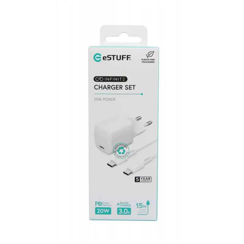 Mobiilseadme laadija eSTUFF ES637500 12V USB USB-C 1,5m valge
