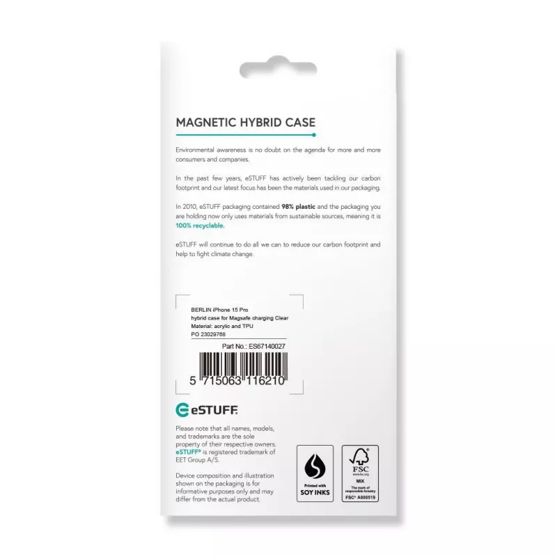 eSTUFF ES67140027 mobiiltelefoni ümbris 15,5 cm (6.1 tolli) Kaitseümbris Läbipaistev