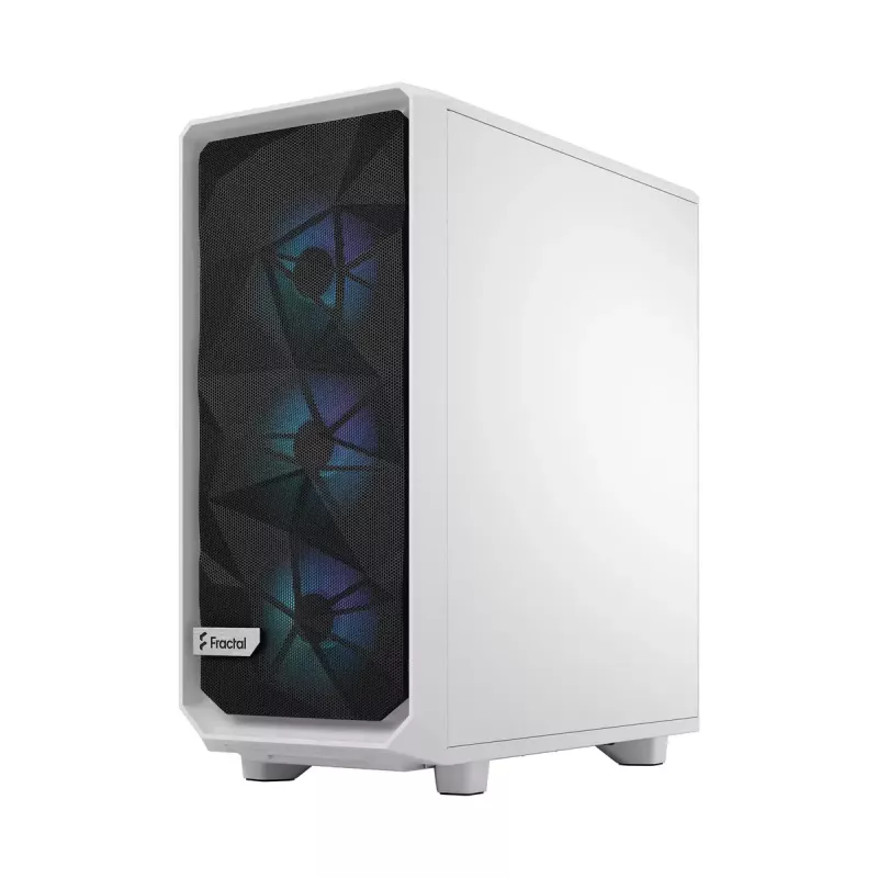 PC case Fractal Design Meshify 2 Compact RGB Valge — ATX/mikroATX/Mini-ITX, toetab 3x120 mm esiosa + 1x120 mm tagumine, 2,5-tollised/3,5-tollised kettad
