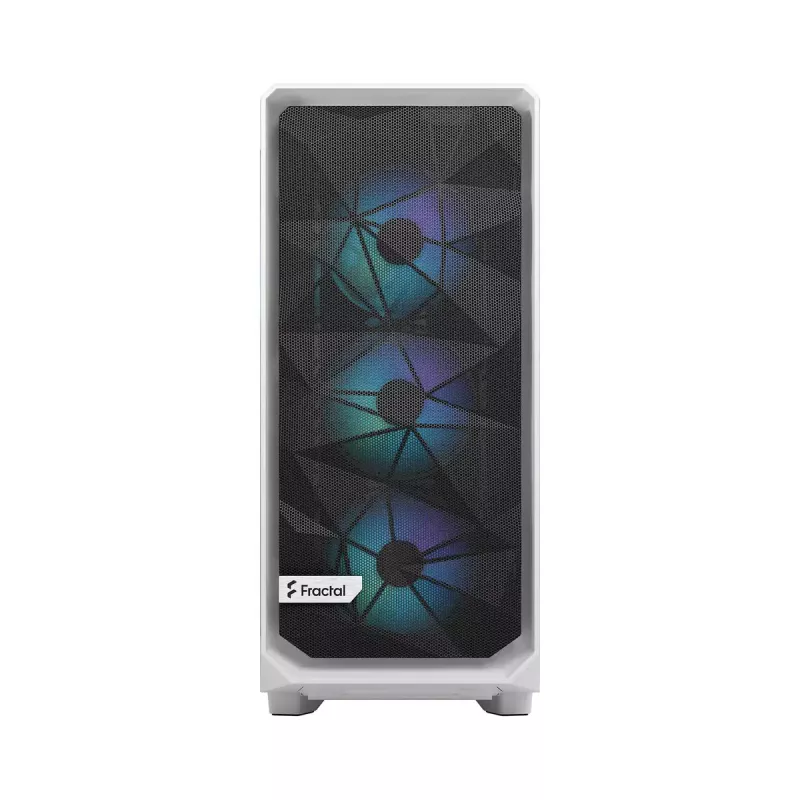 PC case Fractal Design Meshify 2 Compact RGB Valge — ATX/mikroATX/Mini-ITX, toetab 3x120 mm esiosa + 1x120 mm tagumine, 2,5-tollised/3,5-tollised kettad