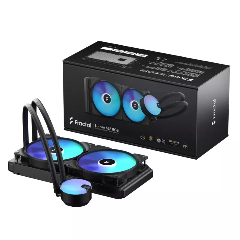 Universaalne vedelikjahutusega CPU jahuti Fractal Design Lumen S28 v2 RGB — 140 mm ventilaatorid, 500–1700 p/min, must