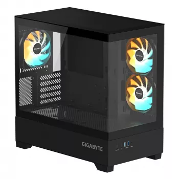 GIGABYTE C201 PANORAMIC arvutikorpus - Mid Tower, m-ATX, 360 mm radiaatori tugi, 3 eelpaigaldatud ventilaatorit, USB 3.0, RGB Fusioni tugi