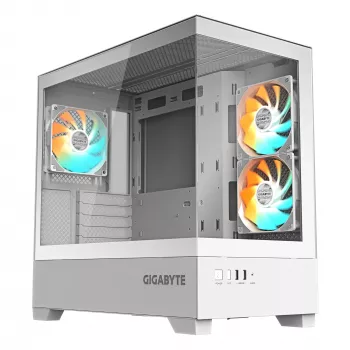 GIGABYTE C201 PANORAMIC ICE PC-korpus – kesktorn, m-ATX, 360 mm radiaatori tugi, 3 eelpaigaldatud ventilaatorit, USB 3.0, RGB Fusioni tugi