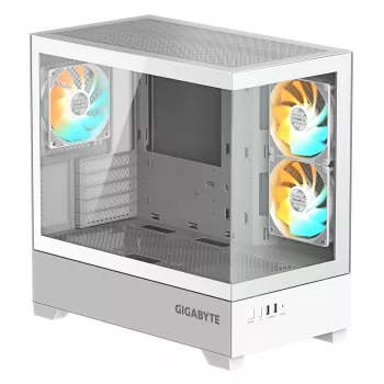 GIGABYTE C201 PANORAMIC ICE PC-korpus – kesktorn, m-ATX, 360 mm radiaatori tugi, 3 eelpaigaldatud ventilaatorit, USB 3.0, RGB Fusioni tugi