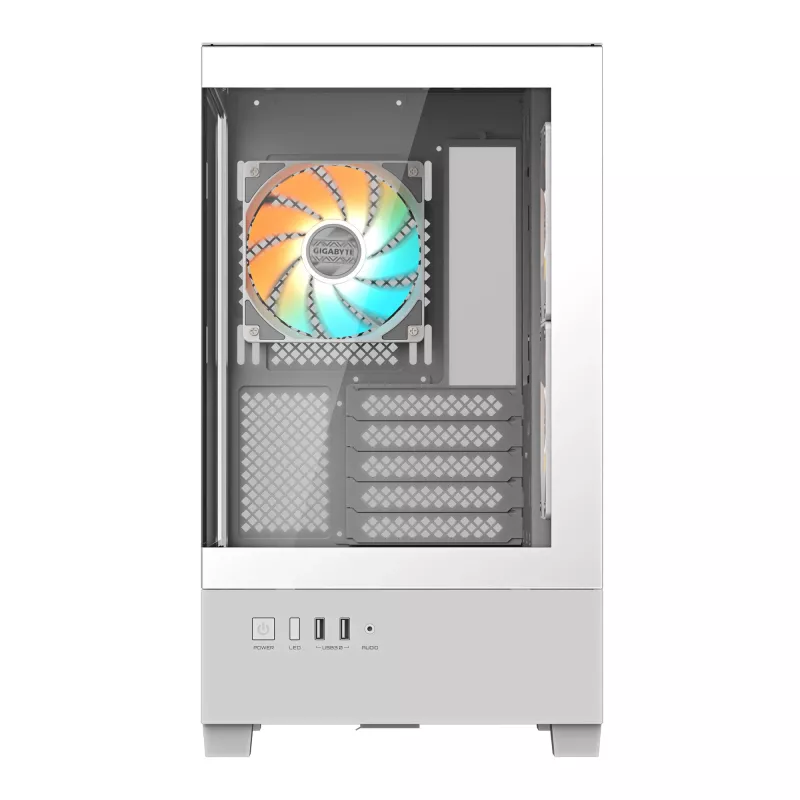 GIGABYTE C201 PANORAMIC ICE PC-korpus – kesktorn, m-ATX, 360 mm radiaatori tugi, 3 eelpaigaldatud ventilaatorit, USB 3.0, RGB Fusioni tugi