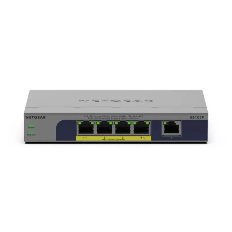 Haldamata 5-pordine PoE kommutaator Netgear GS105P 1Gb Ethernet toitega üle Etherneti (GS105P-300EUS)