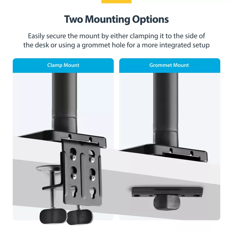 StarTech.com Monitor Desk Mount for up to 49in 32:9 Ultrawide Curved Screens, Mechanical Spring Arm, C-Clamp/Grommet, Tool-Less Adjustment, Max 44lb/20kg