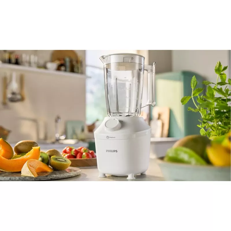 Lauapealne blender Philips HR2041/00 — 450 W, 1,9 l plastnõu, roostevabast terasest labad, valge