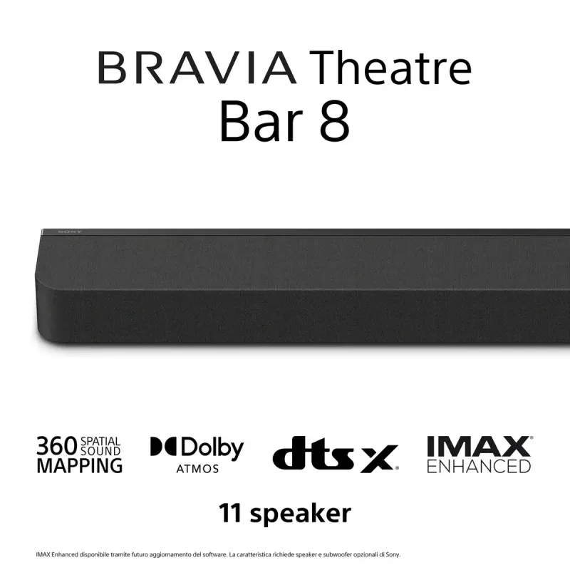 Sony BRAVIA Theatre Bar 8 – Dolby Atmos heliriba, 11 kõlarit, Wi-Fi, Bluetooth, 360-ruumiline helikaardistus
