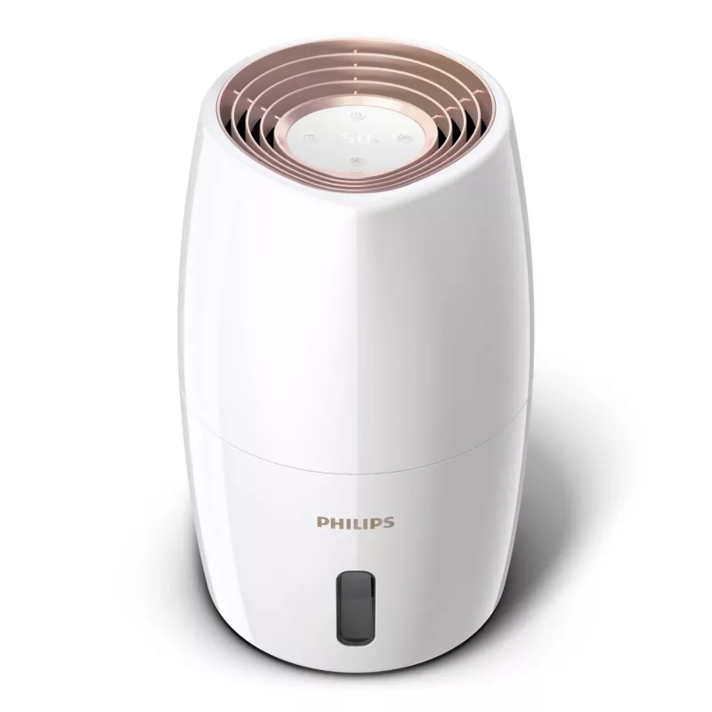 Õhuniisutaja Philips HU2716/10 — 2 L paak, 17 W, 220–240 V, valge/rooskuldne, kompaktne 220×220×350 mm