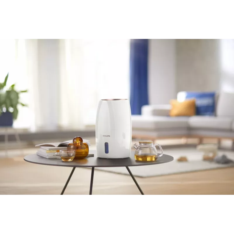 Õhuniisutaja Philips HU2716/10 — 2 L paak, 17 W, 220–240 V, valge/rooskuldne, kompaktne 220×220×350 mm