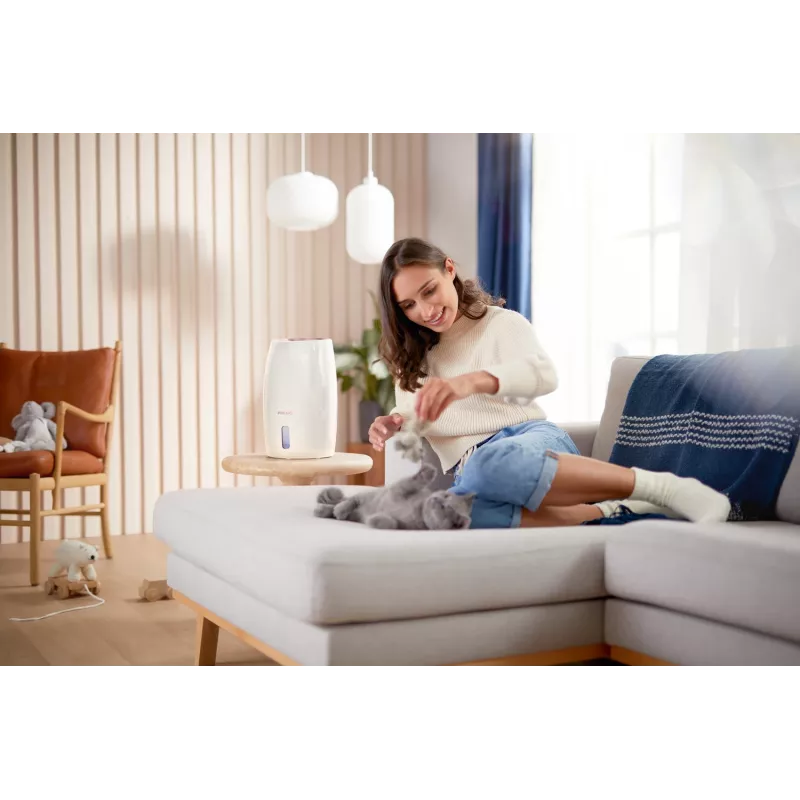 Õhuniisutaja Philips HU2716/10 — 2 L paak, 17 W, 220–240 V, valge/rooskuldne, kompaktne 220×220×350 mm