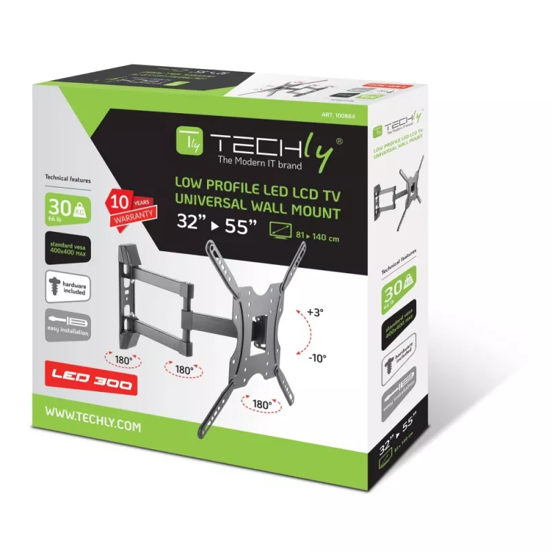 Techly 32–55-tolline universaalne LCD-teleri seinakinnitusklamber, must