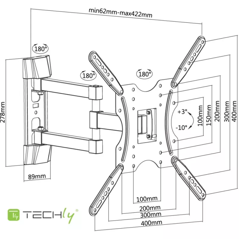 Techly 32–55-tolline universaalne LCD-teleri seinakinnitusklamber, must