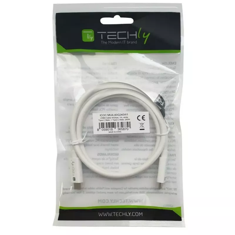 Techly ICOC-MU4-40G240W1 USB-kaabel USB4 Gen 3x2 1 m USB-C Valge