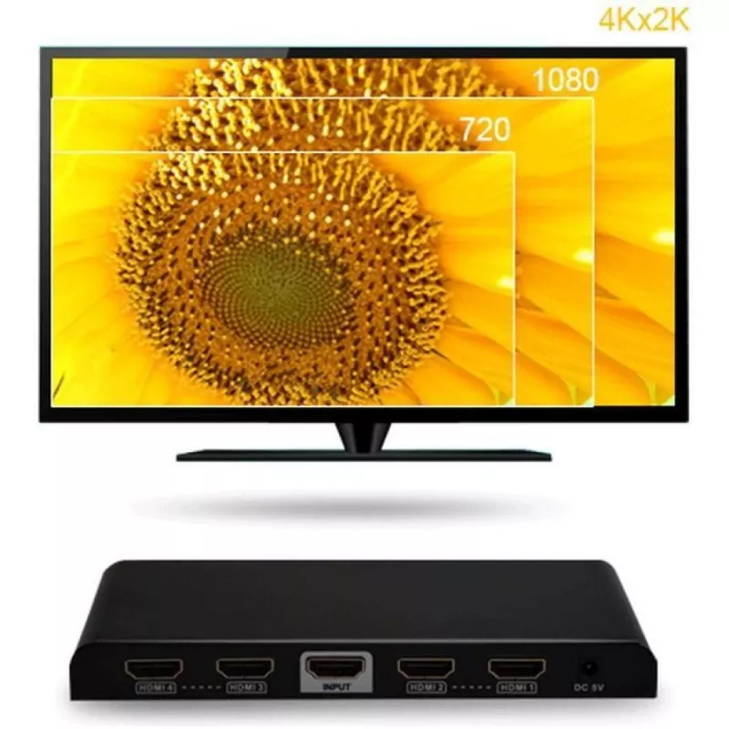 Techly Splitter HDMI 2.0 4K UHD 3D 4-way, HDMI, 4x HDMI, 3840 x 2160 pikslit, Must, 4K Ultra HD, 30 m