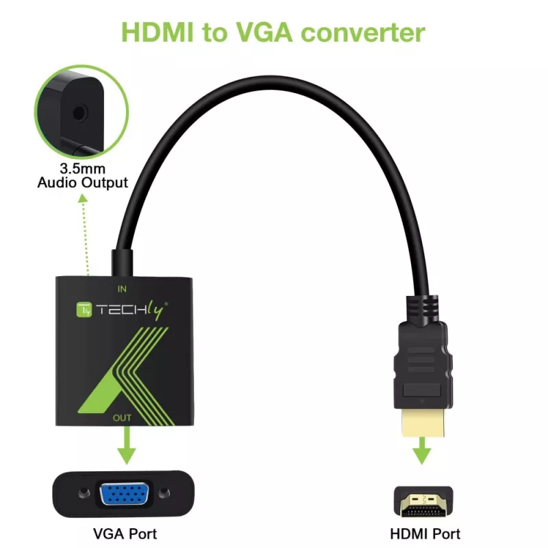 Techly kaabliadapter HDMI-VGA-le heliga IDATA HDMI-VGA2A