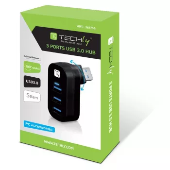 Techly IUSB3-HUB3-ROTB liidese jaotur USB 3.2 Gen 1 (3.1 Gen 1) Type-A 5000 Mbit/s Must