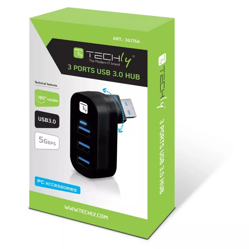 Techly IUSB3-HUB3-ROTB liidese jaotur USB 3.2 Gen 1 (3.1 Gen 1) Type-A 5000 Mbit/s Must