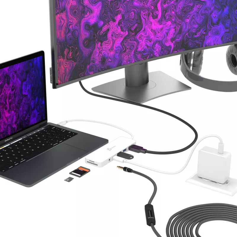 USB-C mitmikadapter j5create JCD373-N 60W toiteedastusega 4K