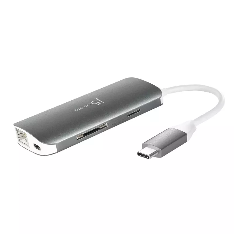 j5create JCD383 USB-C™ 9-ühes multiliides, hõbe ja valge