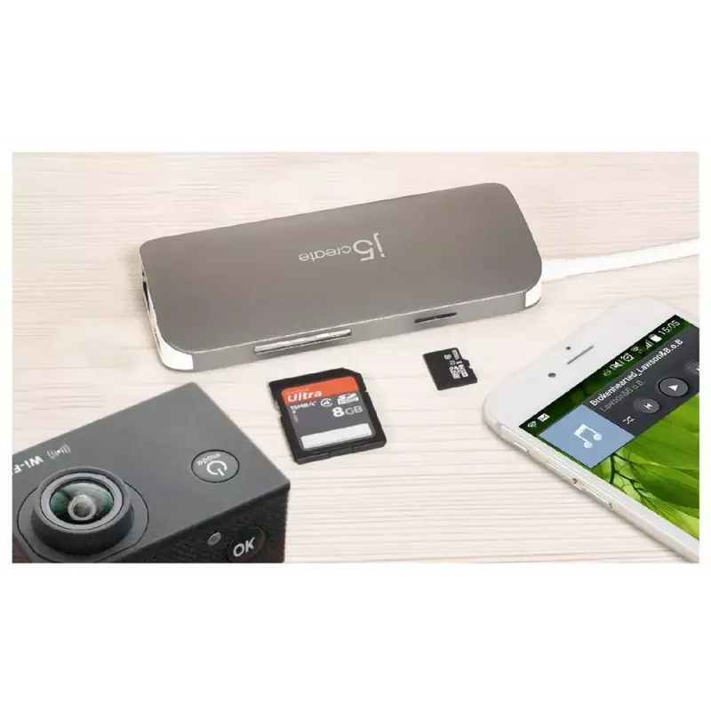 j5create JCD383 USB-C™ 9-ühes multiliides, hõbe ja valge