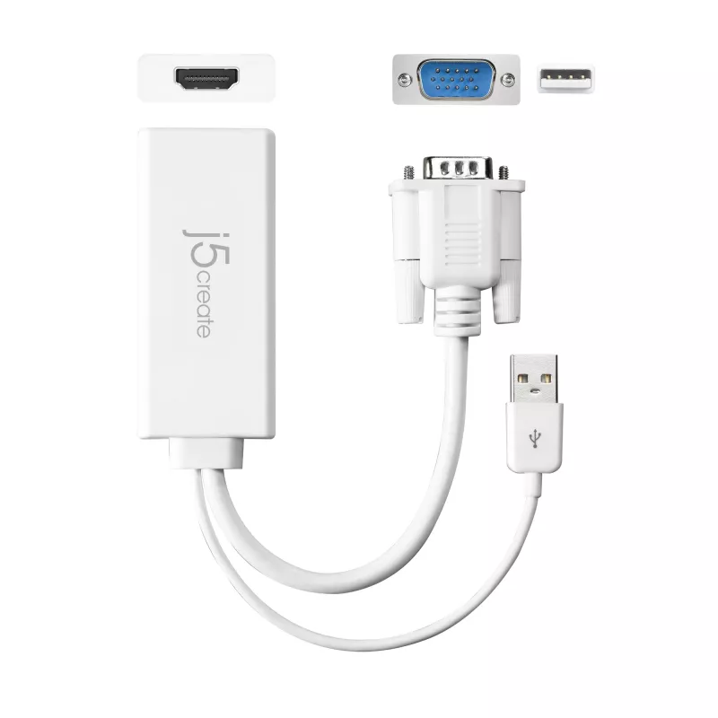 j5create JDA214 VGA-HDMI video-helimuundur Valge 0,176 m