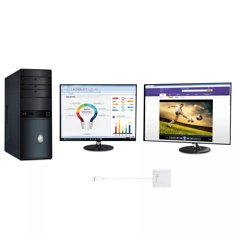 j5create JUA365 USB™ 3.0 kahe HDMI-ga mitme monitori adapter, hõbedane