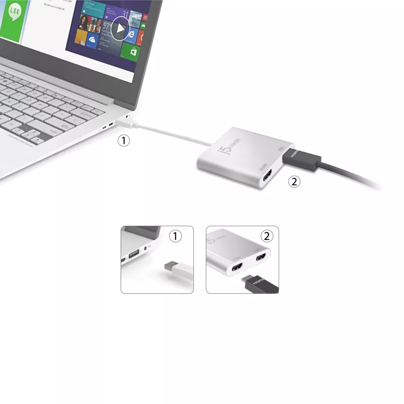 j5create JUA365 USB™ 3.0 kahe HDMI-ga mitme monitori adapter, hõbedane