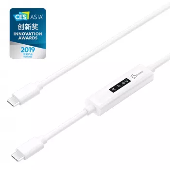 j5create JUCP14 USB-C™ 2.0 – USB-C™ kaabel OLED-dünaamilise võimsusmõõturiga, valge, 1,2 m