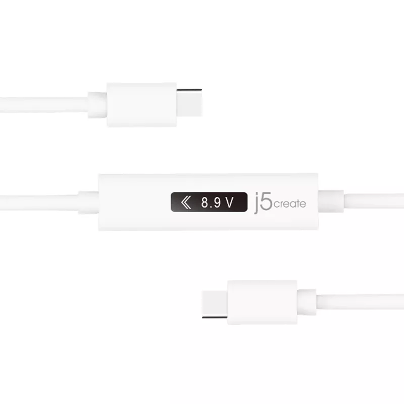 j5create JUCP14 USB-C™ 2.0 – USB-C™ kaabel OLED-dünaamilise võimsusmõõturiga, valge, 1,2 m