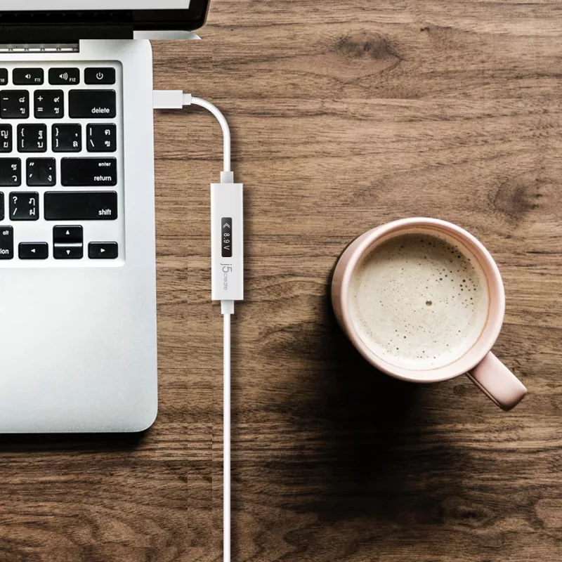 j5create JUCP14 USB-C™ 2.0 – USB-C™ kaabel OLED-dünaamilise võimsusmõõturiga, valge, 1,2 m